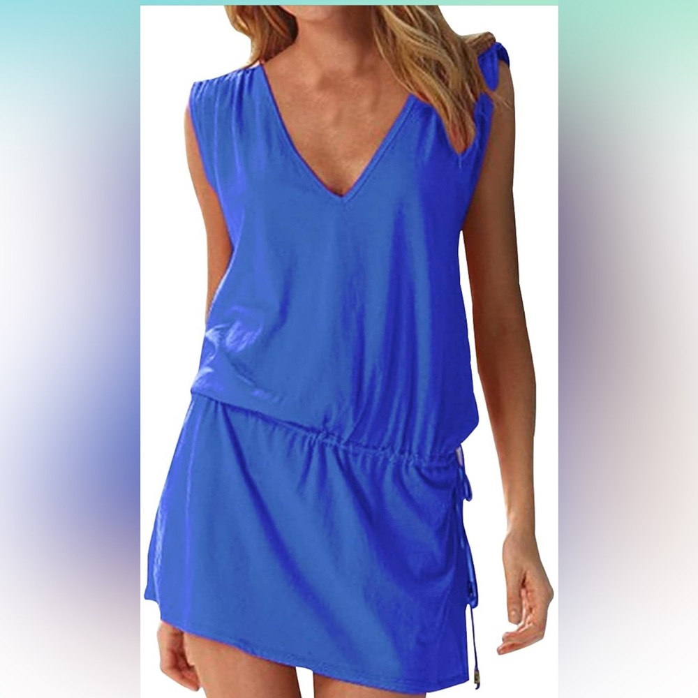 LAPAYA Women's Swim Beach Dress Deep V Neck Open-Back Beach Cover Up Beach Skirt